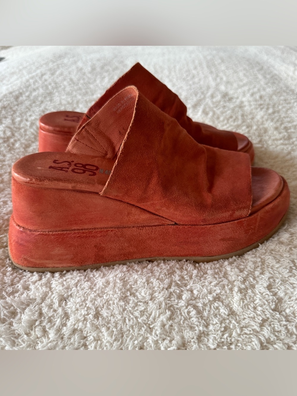 A.S.98 Rafe Flame Orange Leather Platform Wedge Sandals Size 38